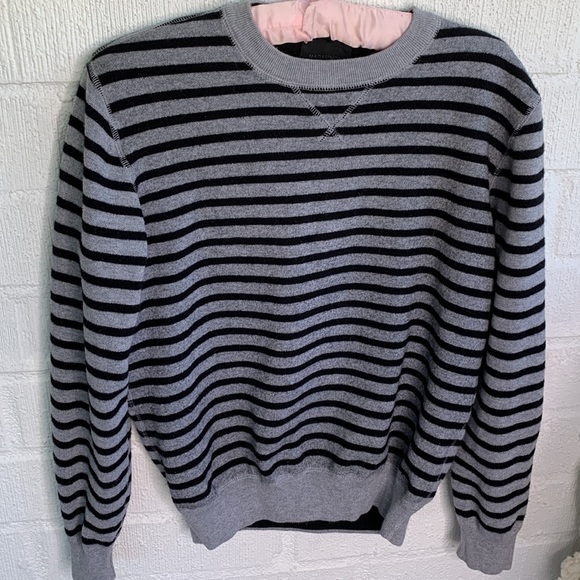 Magaschoni Gray Striped Crew Neck Long Sleeve Cotton Sweater sz S - Picture 3 of 6